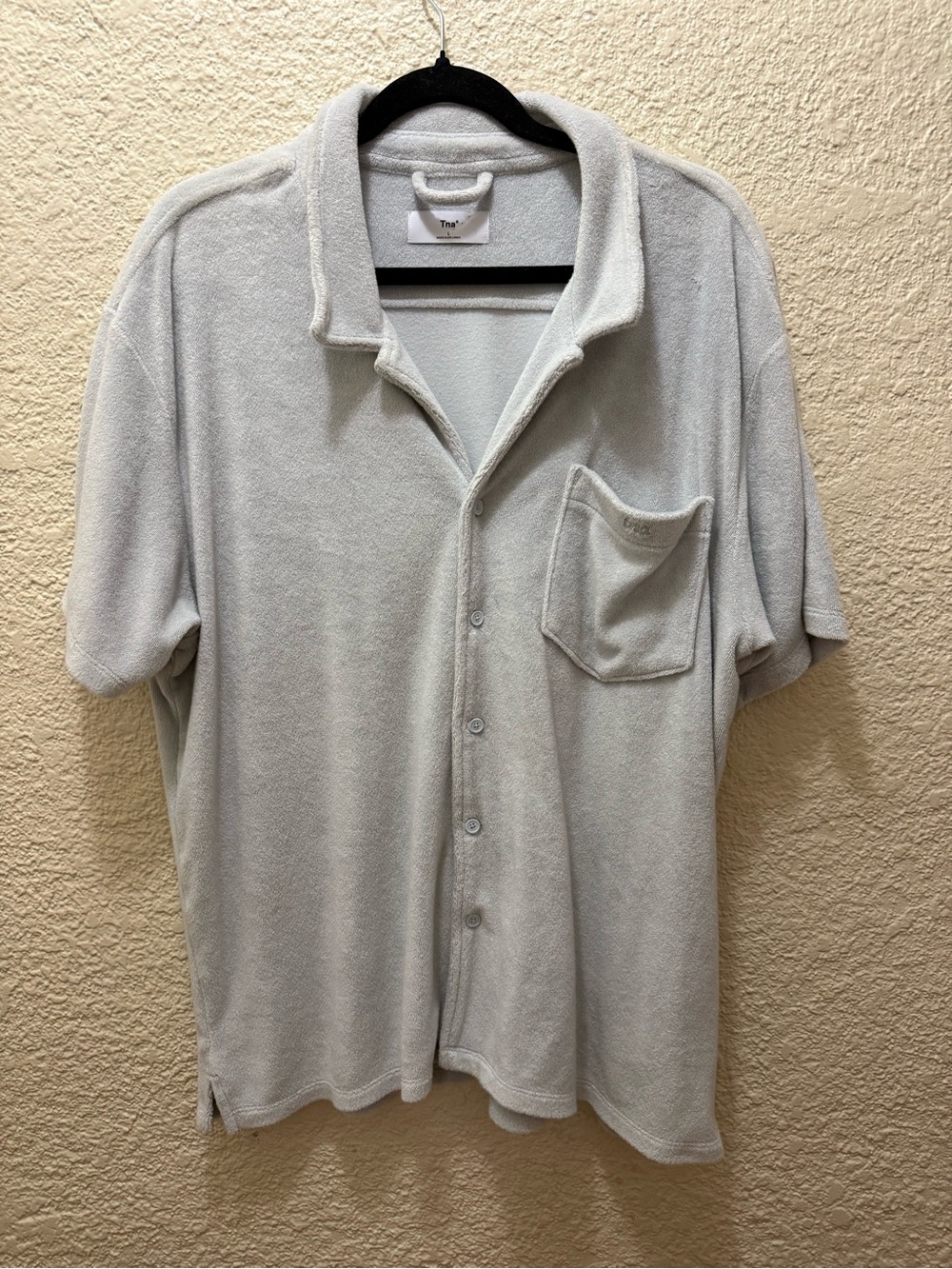 Light Gray Terry TNA Shirt - size L Short Sleeve Button-Up